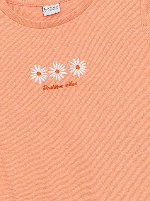 Bisiklet Yaka ?i?ekli K?sa Kollu K?z ?ocuk Ti??rt