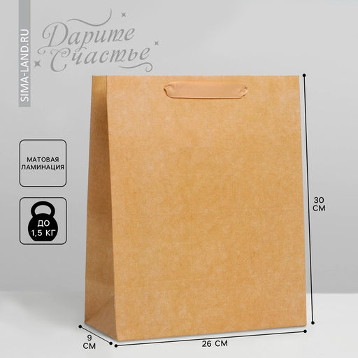 Пакет подарочный ламинированный, упаковка, «Крафтовый», M 25.5 х 30 х 9 см