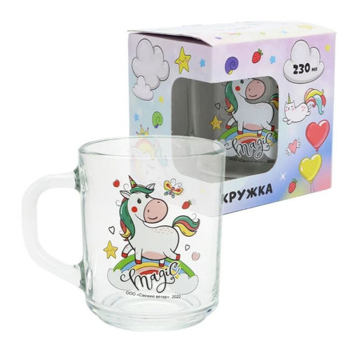 Кружка Единорог, (в подарочной упаковке), 230 мл, стекло