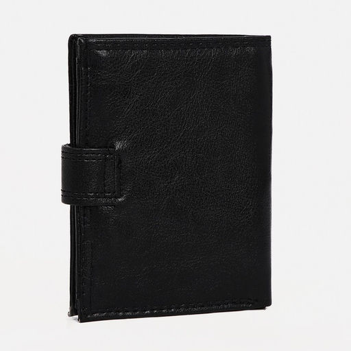 Портмоне мужское на кнопке, 2 в 1, для автодокументов, 4 отдела, для карт, для монет, чёрное