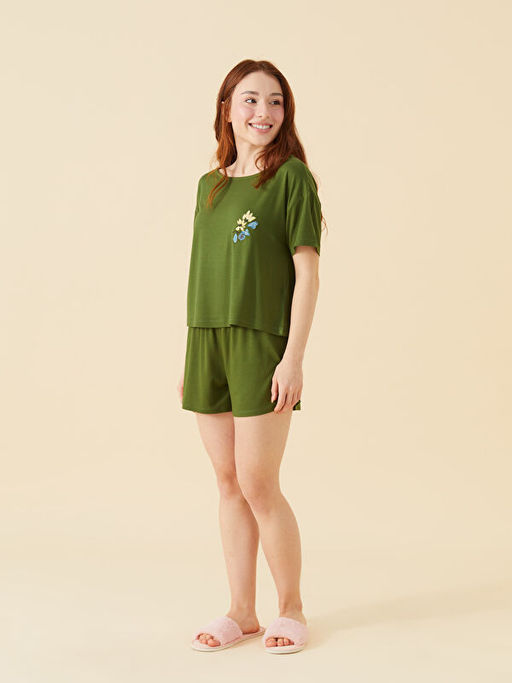 Petite Bisiklet Yaka Kad?n ?ortlu Pijama Tak?m?