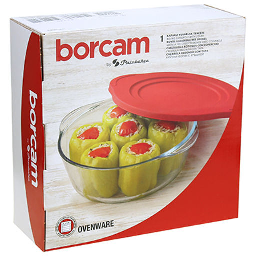 Боркам (Borcam) Форма стеклянная жаропрочная 2,1л д25см h22см, пластмассовая крышка, цветная коробка, Pasabahce (Турция) - Домашняя мода фото 2