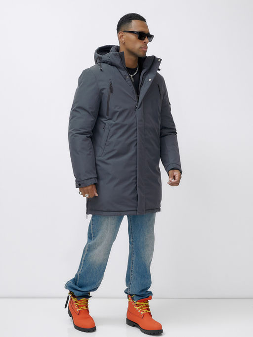 Парка мужская зимняя удлиненная темно-серого цвета 8385TC