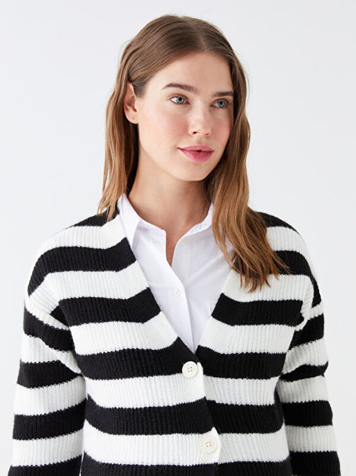 V Yaka Renk Bloklu Uzun Kollu Hamile Triko H?rka