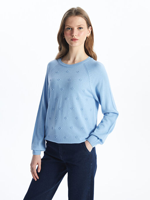 Bisiklet Yaka Kendinden Desenli Uzun Kollu Kad?n Triko Kazak - Waikiki фото 2