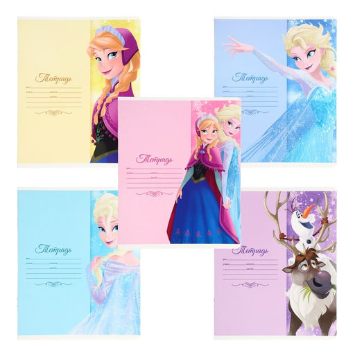 Цена за 20 шт. Тетрадь в клетку 12 листов, 5 видов МИКС, обложка мелованный картон, «Холодное сердце»