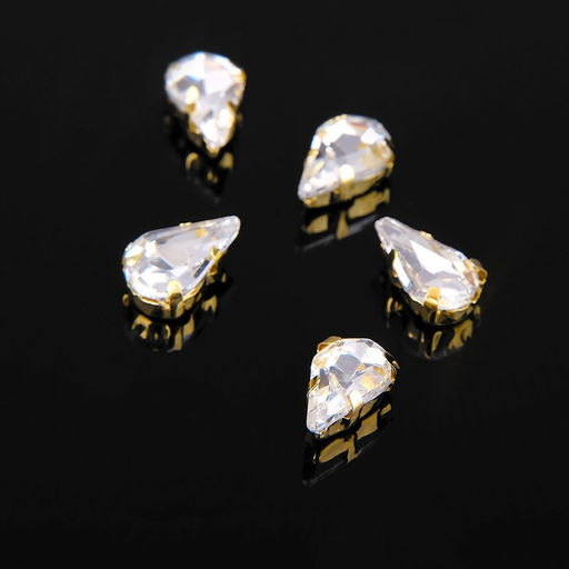 Стразы в цапах (набор 5 шт), 6х10мм, цвет белый в золоте - Queen fair фото 2