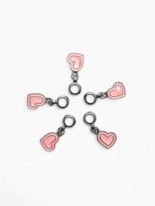 Цена за 5 шт. Шарм подвеска «Сердечко», розовый в серебре