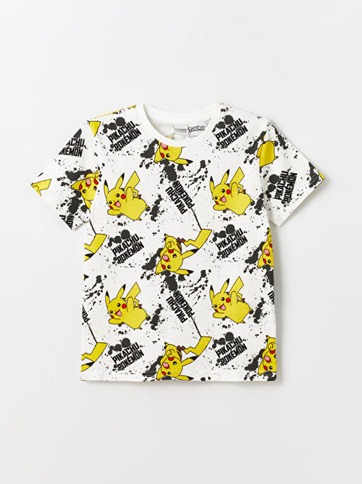 Bisiklet Yaka Pikachu Bask?l? K?sa Kollu Erkek ?ocuk Ti??rt