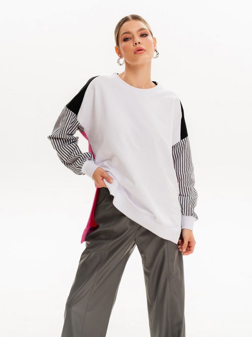 Свитшот с хлопковыми рукавами в полоску 90.2.3 - Sahar art lab фото 6