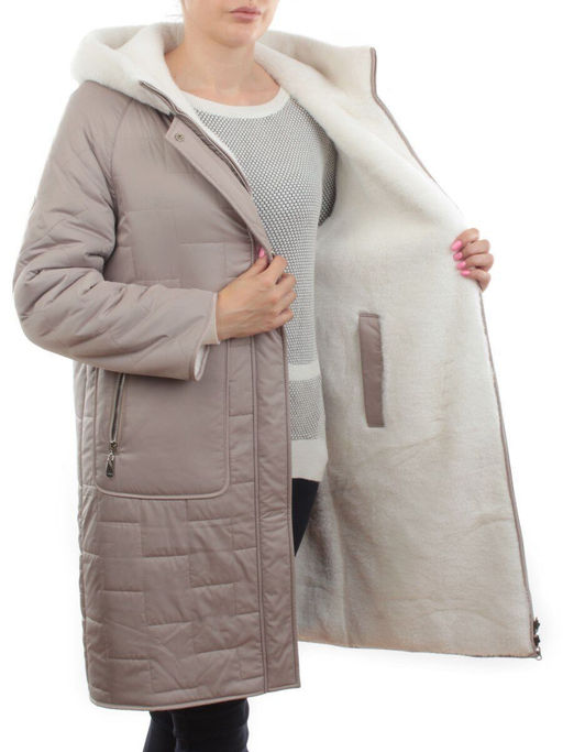 2661 BEIGE Пальто двухстороннее женское еврозима (100 гр. холлофайбер) - Фабричный китай фото 8