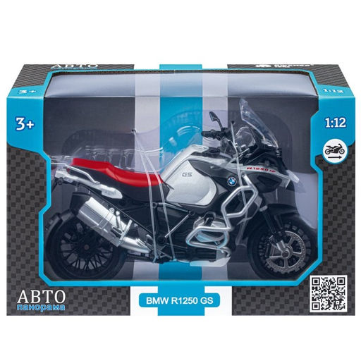 Мотоцикл металлический BMW R1250 GS Adventure 1:12, свободный ход колёс, серебристый