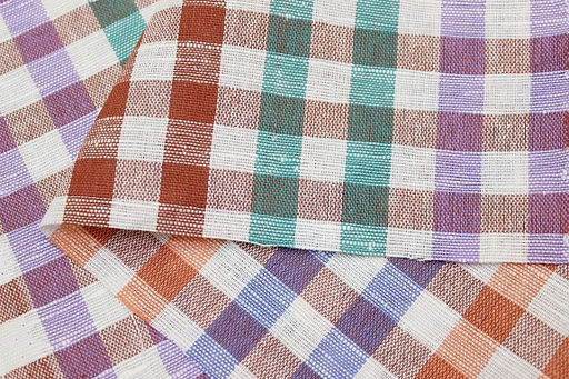 Холст полотенечный Цветная клетка цв.коралл/сирень/изумруд/бордо, ш.0.5м, лен-30%, хл-70% - Купава фото 4