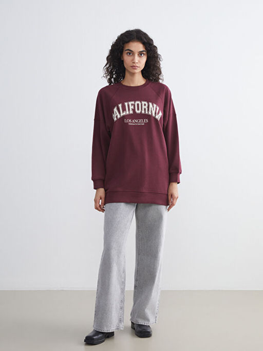 Bisiklet Yaka Paris Bask?l? Oversize Kad?n Sweatshirt Tunik