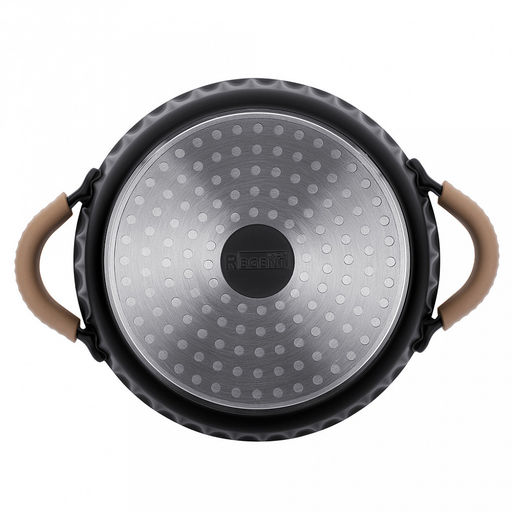 Кастрюля с антипригарным покрытием Fiamma 2,6л, д20см, h16см, s1,6мм, дно s4,5мм, литой алюминий, стеклянная крышка, пароотвод, бакелитовая ручка с покрытием soft-touch, силиконовые съемные ручки-прихватки, капсульное дно, цветная коробка, Regen - Домашняя мода фото 3