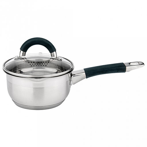 Ковш из нержавеющей стали "Луиза" 1,4л, д13,5см, h7,7см, стеклянная крышка, просиликоненные ручки, подарочная коробка, "Appetite" (Китай) Подходит для индукционных плит