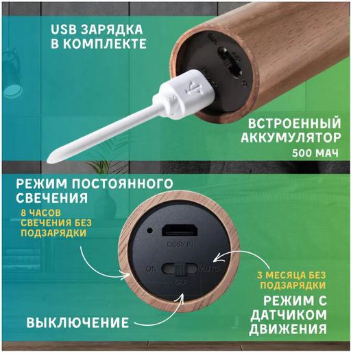 Светильник настенный сенсорный. С датчиком движения. usb - Family фото 2