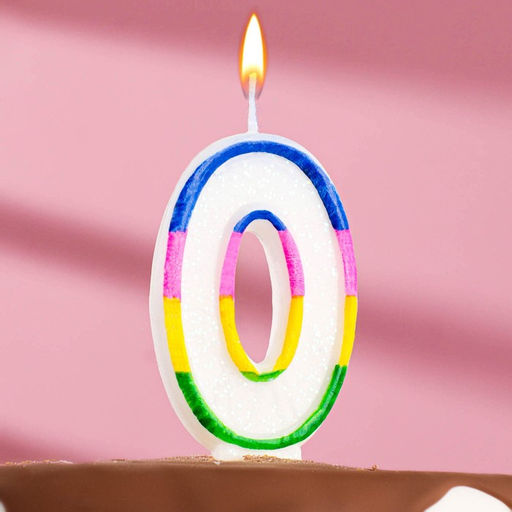 Цена за 12 шт. Свеча для торта с блестками Блестящий ободок, цифра 0, 7 см - Страна карнавалия фото 3