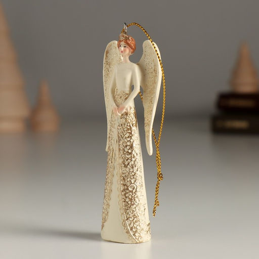 Фигурка - подвеска полистоун «Ангел в бежевой блузке с воротничком», ёлочная игрушка, 3.5×2×10 см