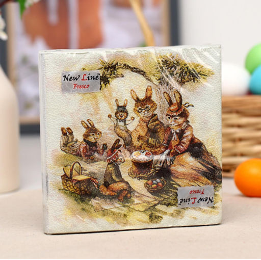 VEIRO салфетки 33см 3-сл. (20шт) с рисунком Пасха Зайцы и корзинка + цветы