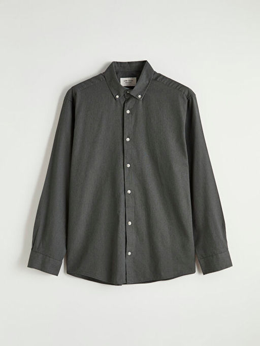 Regular Fit Keten G?r?n?ml? Erkek G?mlek