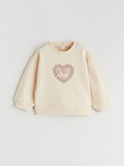 K?z Bebek Bask?l? Sweatshirt ve Kadife Pantolon 2li