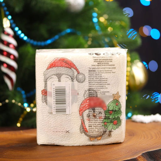 Цена за 4 шт. Салфетки новогодние бумажные Пингвины 1 слой, 24?24 см, 50 шт.