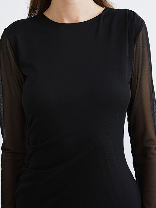 Bisiklet Yaka B?zg?l? Bodycon Elbise