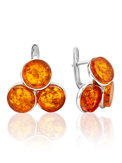 Яркие серьги из натурального янтаря коньячного цвета Фурор