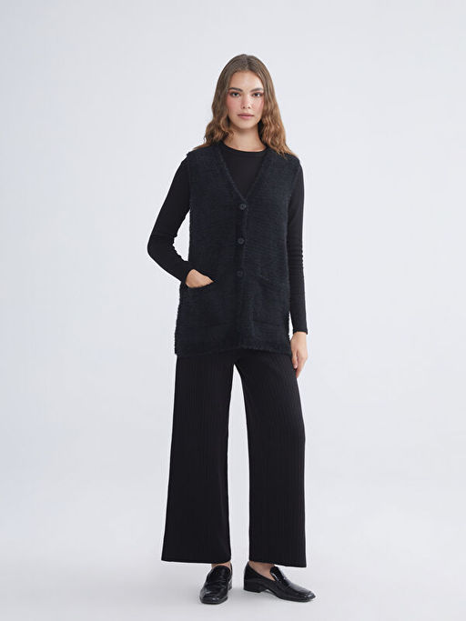 B?y?k Beden V Yaka Kad?n Pel?? Yelek