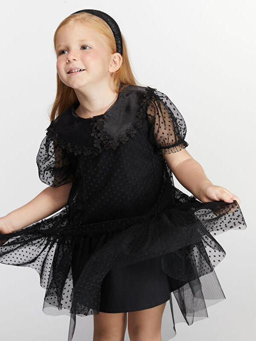 Balon Kollu F?rf?rl? K?z ?ocuk Elbise