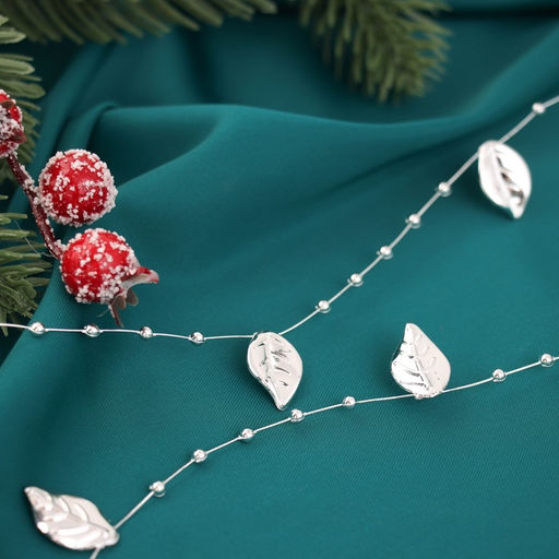 Бусы на ёлку Листья, длина 2 м, d=12 мм, серебристые - Зимнее волшебство фото 2