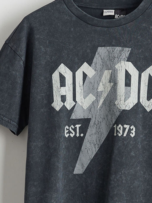 Bisiklet Yaka AC/DC Bask?l? Erkek ?ocuk Ti??rt