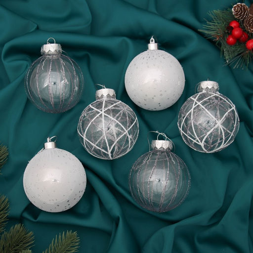 Ёлочные игрушки Зимняя долина, шары новогодние, d=8 см, набор 6 шт., серебро - Зимнее волшебство фото 3