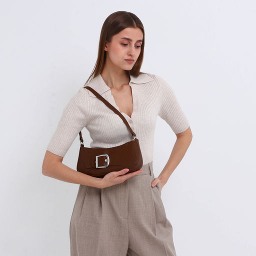 Сумка женская багет на молнии, 26×5×10.5 см, шоколадная