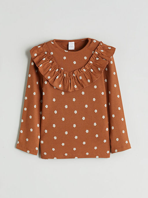 Bisiklet Yaka Bask?l? K?z ?ocuk Sweatshirt ve Tayt 2li