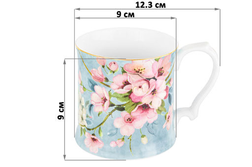 Кружка 380 мл 12,3*9*9 см "Яблоневый цвет на голубом" NEW BONE CHINA