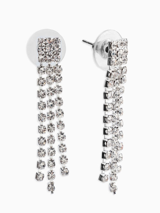 Набор 2 пред-а: серьги, колье со стразами "Лёд" сталактит, d=13,5см, цвет белый в серебре