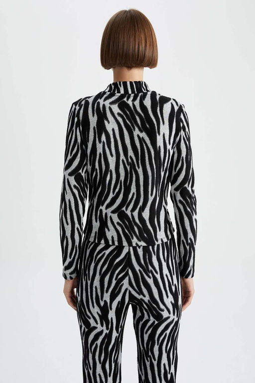 Приталенная полуводолазка с зебровым узором и длинными рукавами - Defacto фото 5