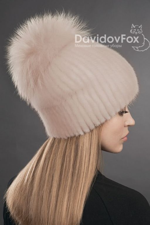 Шапка Буратино норка дымчатая роза
