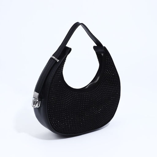 Сумка-багет на молнии, цвет чёрный/чёрные стразы - Simaland фото 2