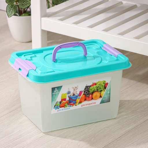 Контейнер для хранения с крышкой, 10 л, 35.9×24.2×21.1 см, прямоугольный, прозрачный, зелёный