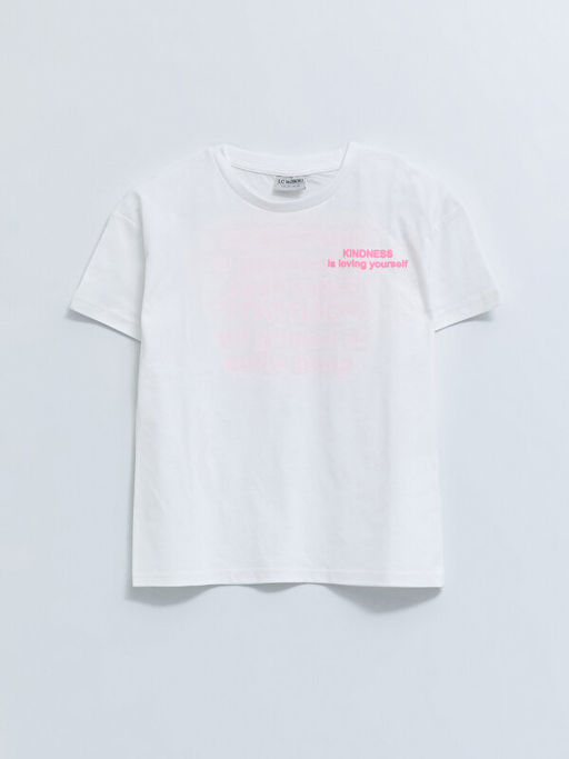 Bisiklet Yaka Bask?l? K?sa Kollu Pamuklu K?z ?ocuk Ti??rt ve Tayt - Waikiki фото 2