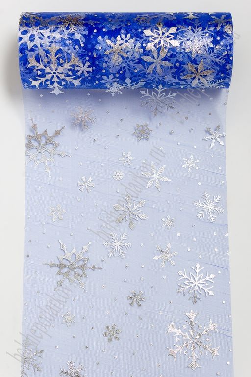 Фатин Снежинки 15 см*15 ярд (SF-3776) синий/серебро