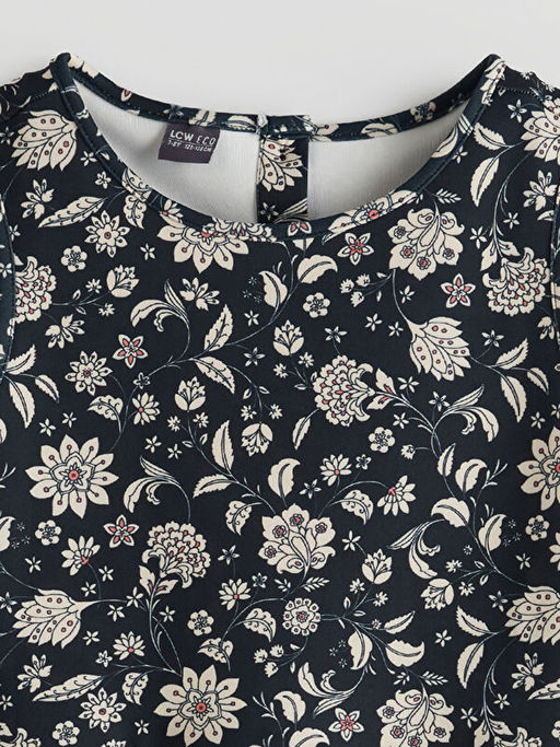 Bisiklet Yaka ?i?ekli K?z ?ocuk Elbise