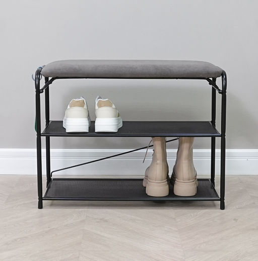 Подставка для обуви "Гранада 23_НБК" с сиденьем нубук (Черный)