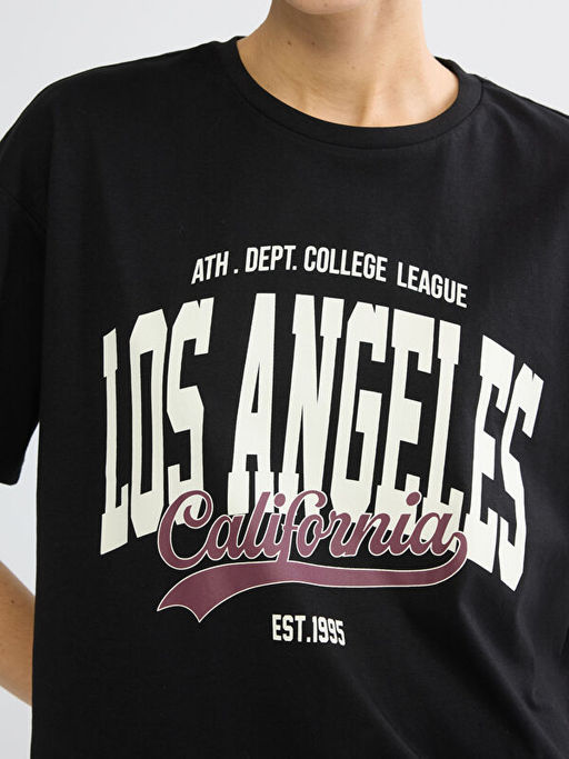 Bisiklet Yaka Los Angeles Bask?l? Kad?n Ti??rt