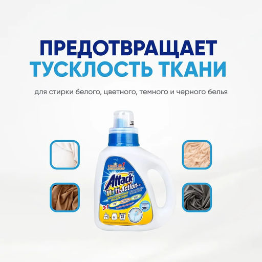 Attack Multi-Action Концентрированный универсальный гель для стирки (бутылка) 0,88 кг.  фото 4