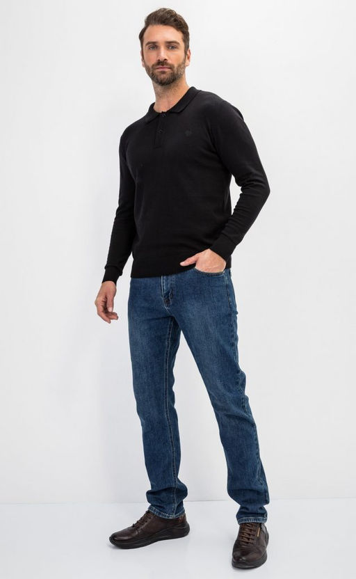 Джемпер мужской с отложным воротником и планкой на пуговицах F221-15-22021 чёрный - Fine joyce фото 11