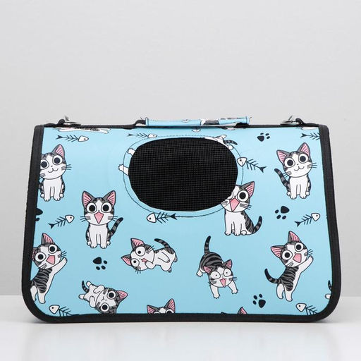 Сумка-переноска каркасная Играющие котики, размер S, 37,5 х 17 х 22 см, голубая - Пижон фото 2